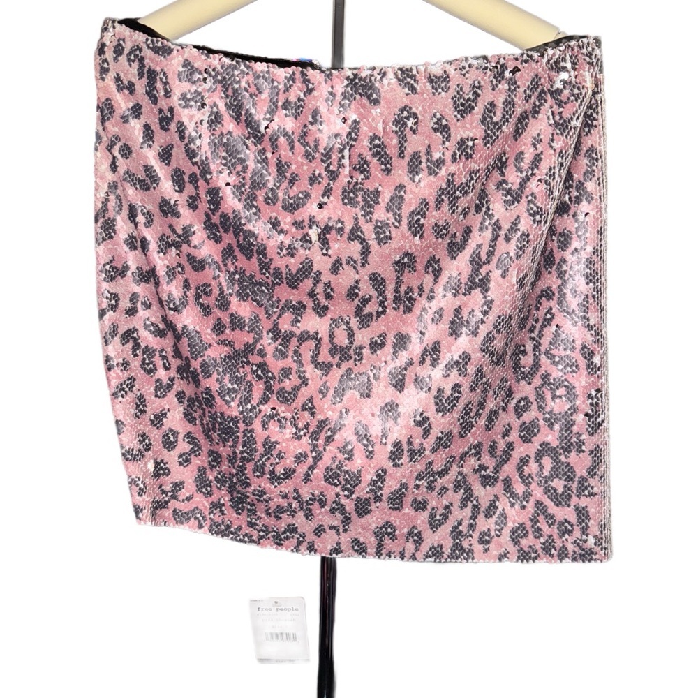 Free People Pink Leopard Sequins Print Skirt